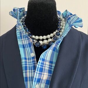 Upcycled Izod Aqua & Navy Plaid Short Sleeve Button-Down Shirt